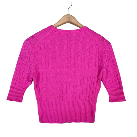 AUTUMN CASHMERE Cashmere Cropped Cable Knit 3/4 Sleeve Cardigan - Picture 3 of 7